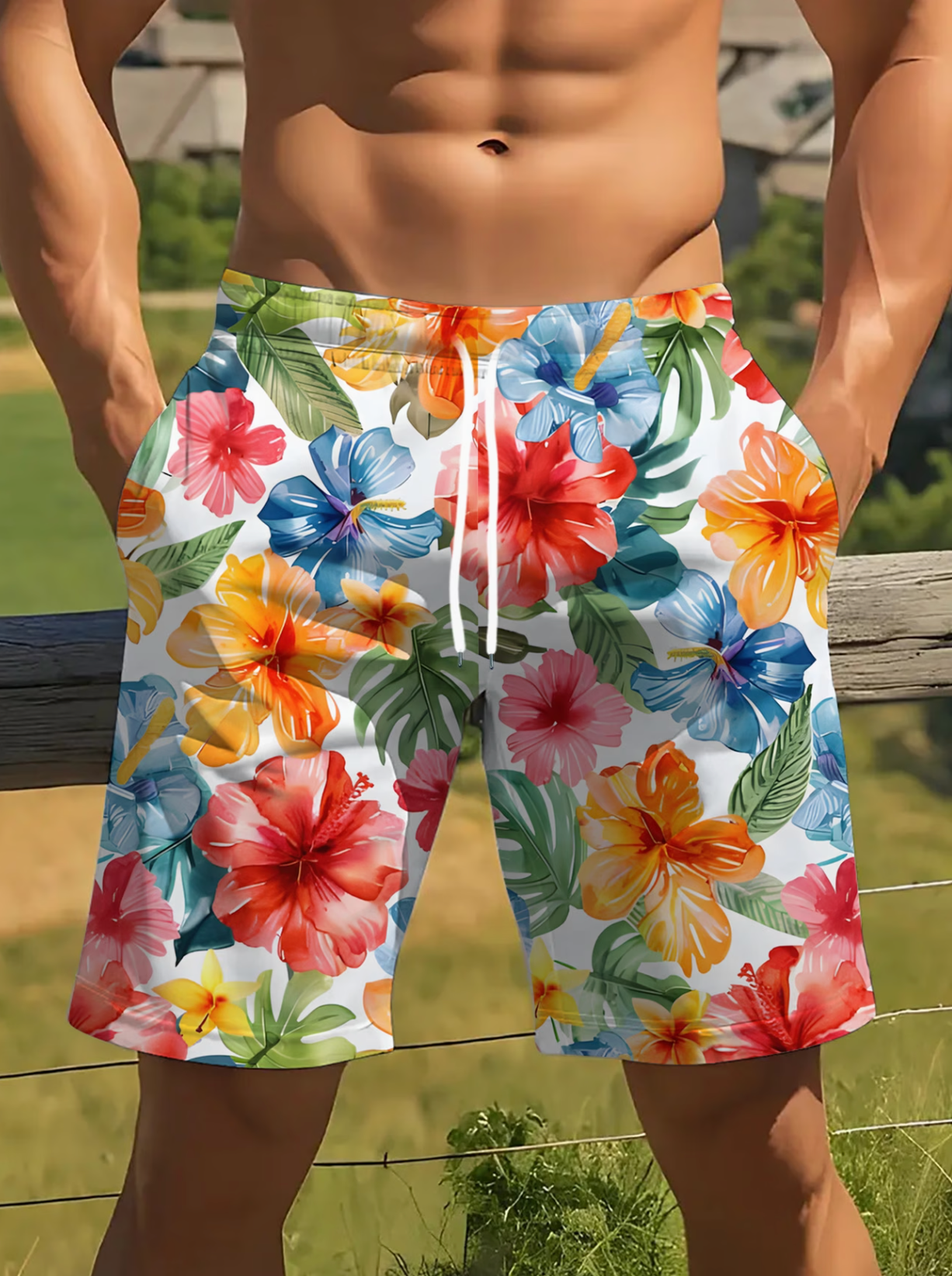 Short Homme Imprimé Floral Hibiscus Hawaïen - Style Plage
