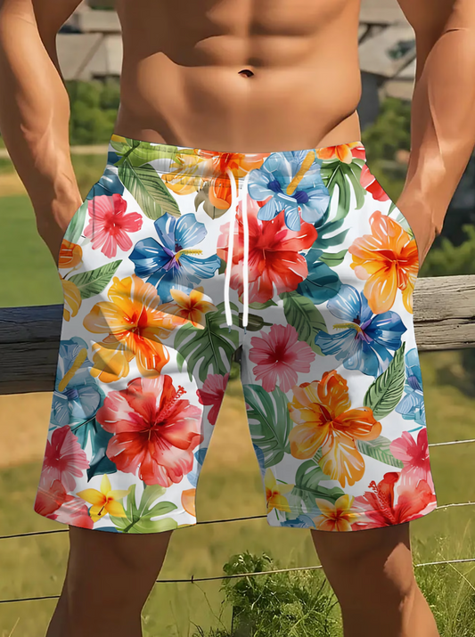 Short Homme Imprimé Floral Hibiscus Hawaïen - Style Plage