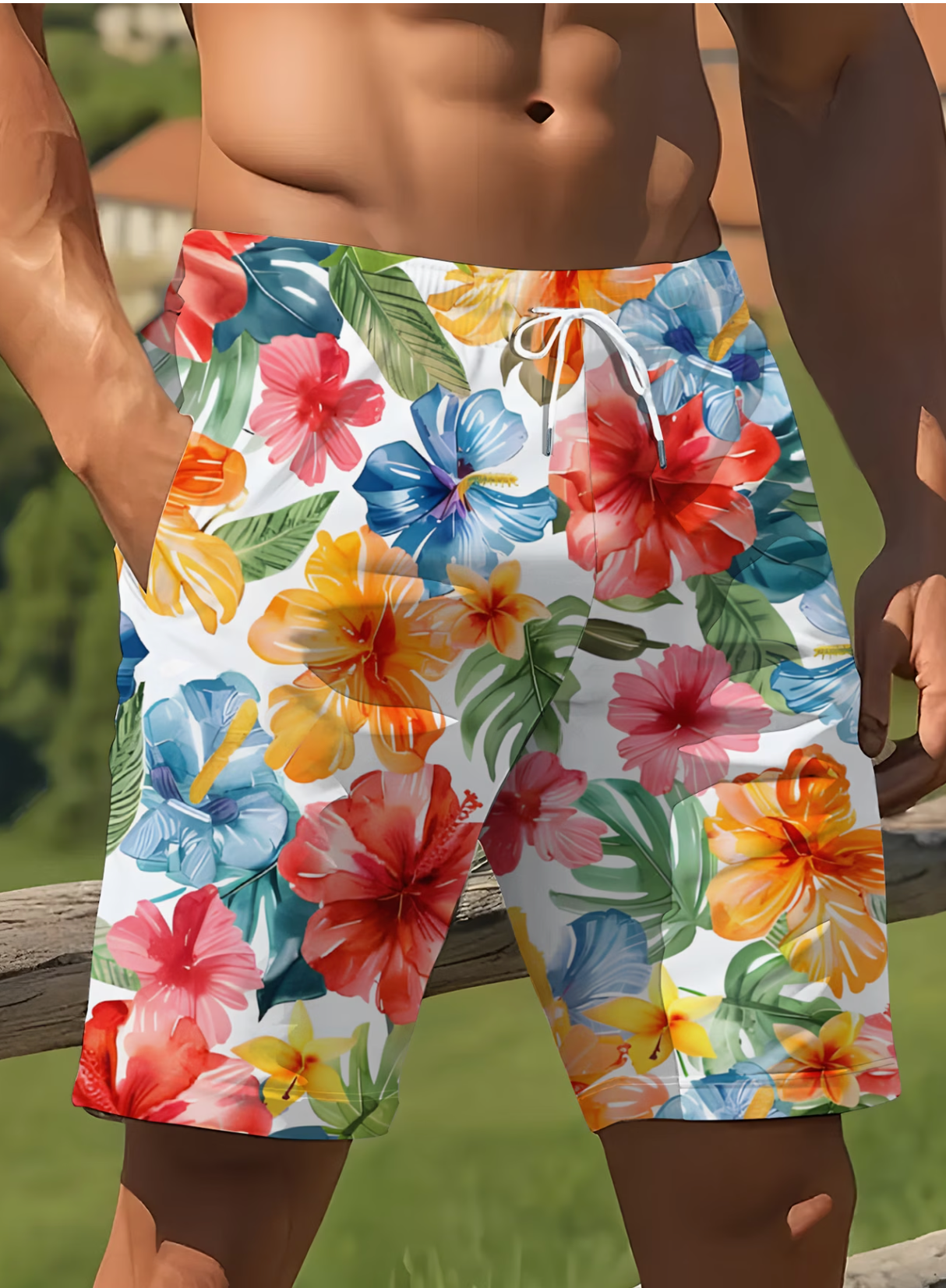Short Homme Imprimé Floral Hibiscus Hawaïen - Style Plage