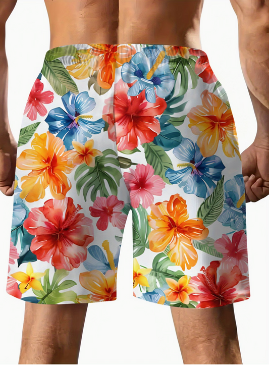 Short Homme Imprimé Floral Hibiscus Hawaïen - Style Plage