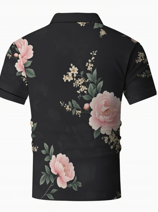 Ensemble 2 Pièces Homme Grande Taille Polo + Short Imprimé Floral - Polyester Extensible Col Revers Boutons FR 2XL à 7XL