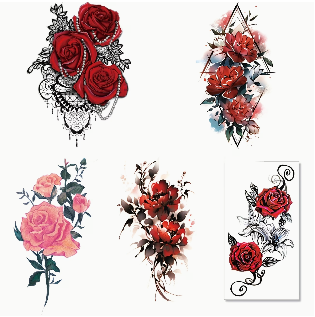 Tatouages Temporaires Femme — Motifs Mix Tendance Résistants à l'Eau