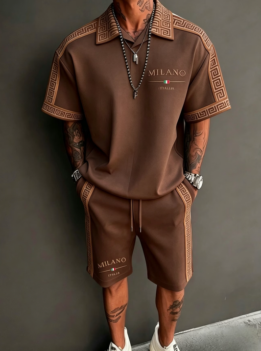 Ensemble 2 Pièces Homme — Polo Imprimé Rétro + Short, Style Street Américain, 6 Coloris