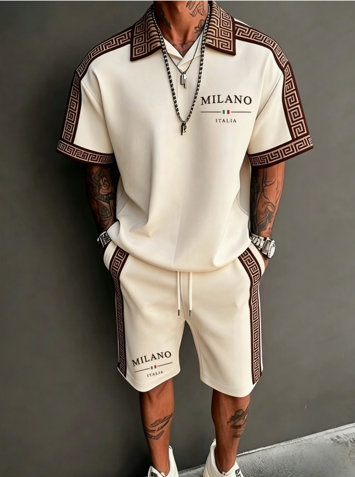 Ensemble 2 Pièces Homme — Polo Imprimé Rétro + Short, Style Street Américain, 6 Coloris