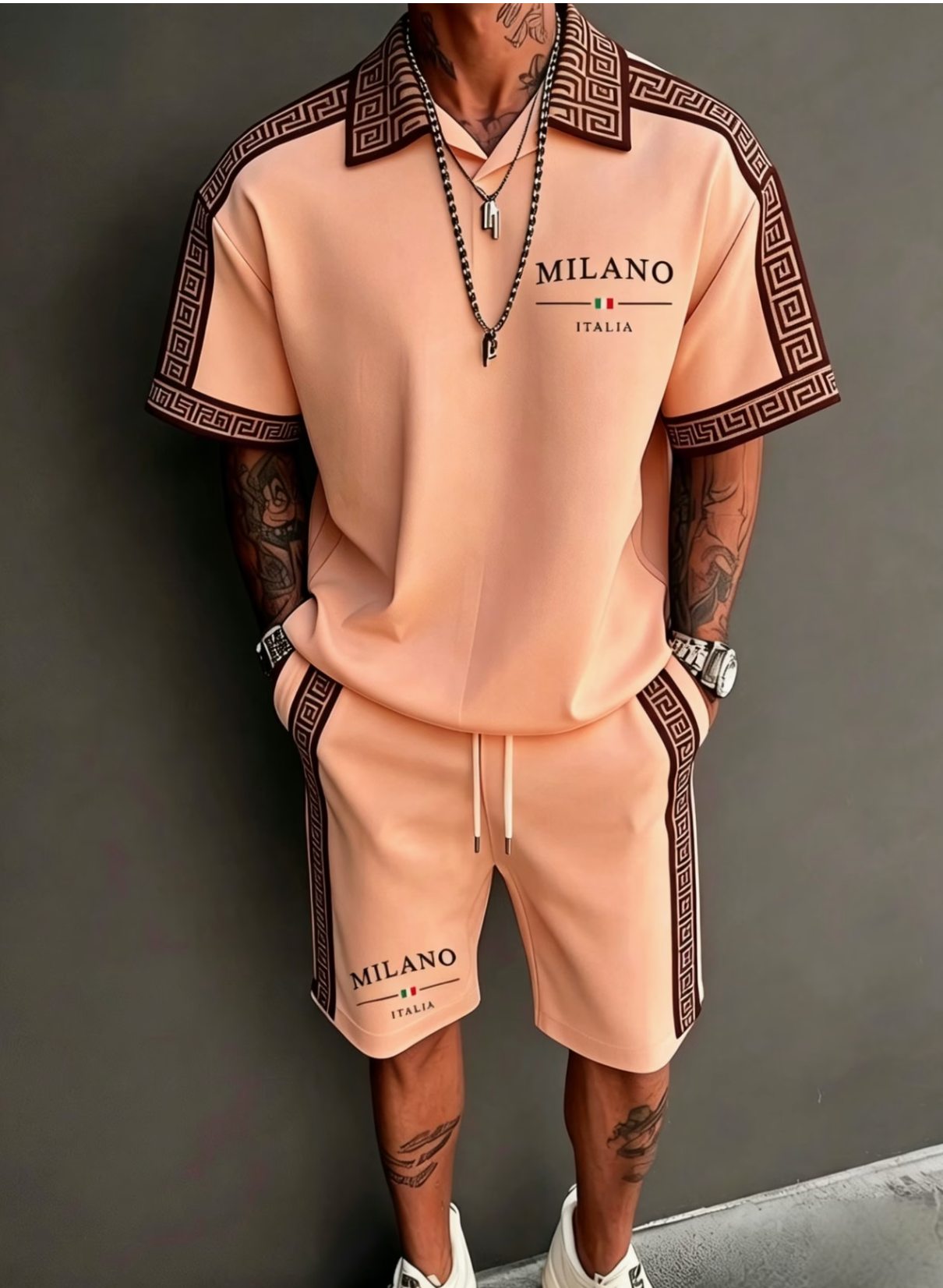 Ensemble 2 Pièces Homme — Polo Imprimé Rétro + Short, Style Street Américain, 6 Coloris
