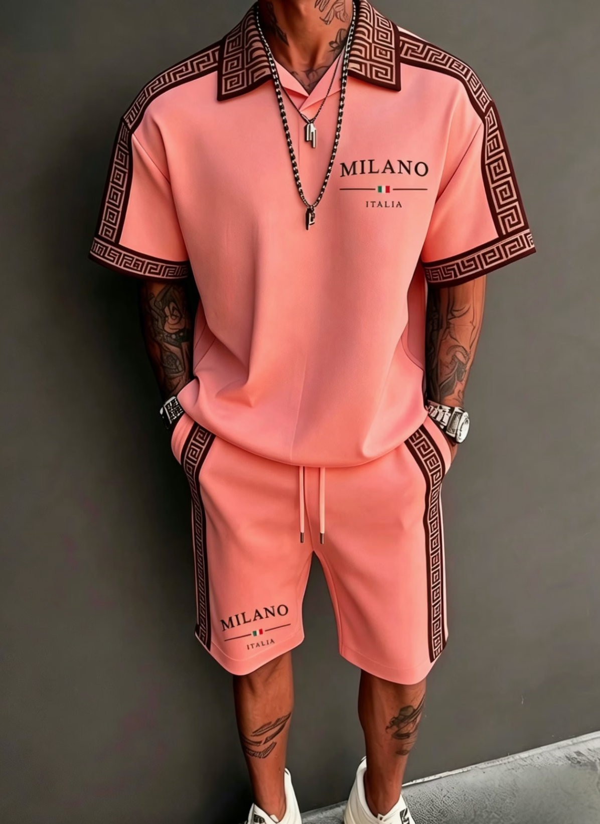 Ensemble 2 Pièces Homme — Polo Imprimé Rétro + Short, Style Street Américain, 6 Coloris