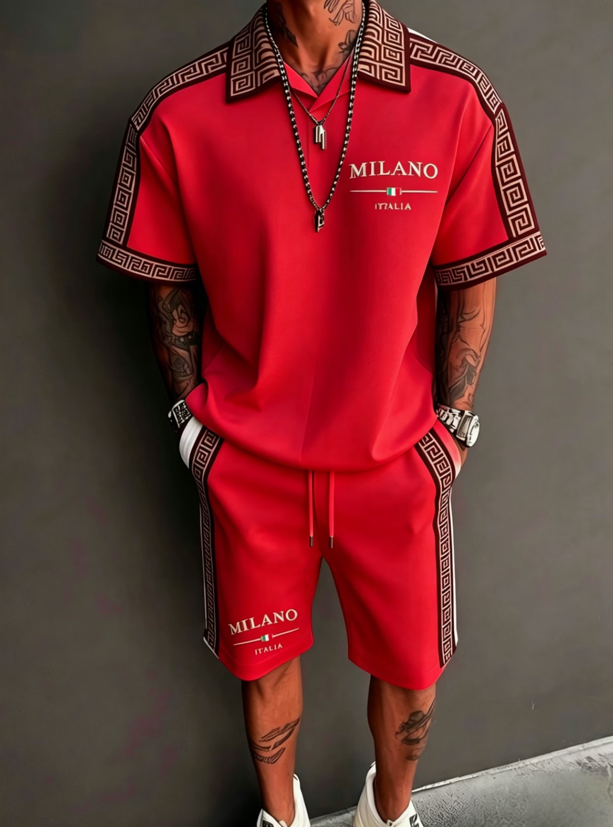 Ensemble 2 Pièces Homme — Polo Imprimé Rétro + Short, Style Street Américain, 6 Coloris