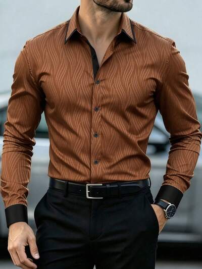Chemise Homme Satin All Over Print - Col Chemise, Manches Longues, Business & Ceremonie