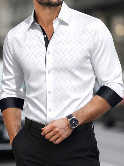 Chemise Homme Satin All Over Print - Col Chemise, Manches Longues, Business & Ceremonie