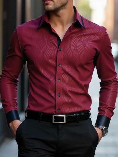 Chemise Homme Satin All Over Print - Col Chemise, Manches Longues, Business & Ceremonie