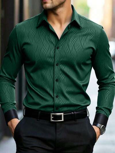 Chemise Homme Satin All Over Print - Col Chemise, Manches Longues, Business & Ceremonie