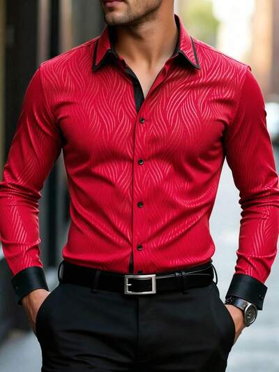 Chemise Homme Satin All Over Print - Col Chemise, Manches Longues, Business & Ceremonie