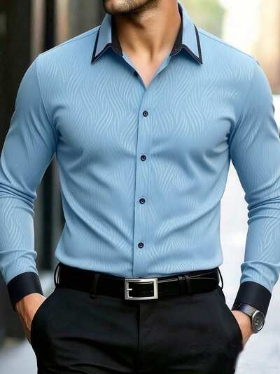 Chemise Homme Satin All Over Print - Col Chemise, Manches Longues, Business & Ceremonie