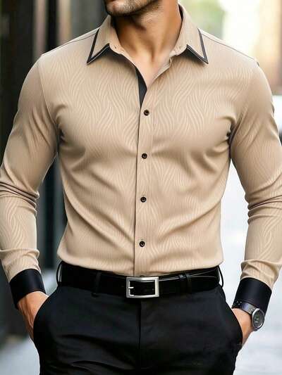 Chemise Homme Satin All Over Print - Col Chemise, Manches Longues, Business & Ceremonie