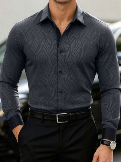 Chemise Homme Satin All Over Print - Col Chemise, Manches Longues, Business & Ceremonie