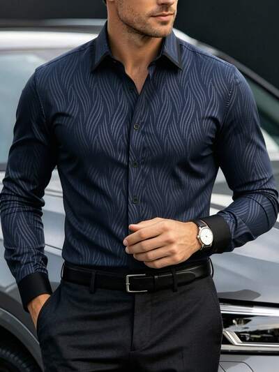 Chemise Homme Satin All Over Print - Col Chemise, Manches Longues, Business & Ceremonie