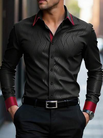 Chemise Homme Satin All Over Print - Col Chemise, Manches Longues, Business & Ceremonie