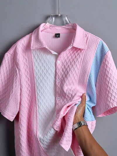 Chemise Homme Manches Courtes Texturee Bicolore - Casual Modern, Epaules Tombantes, 11 Coloris, S-XXL