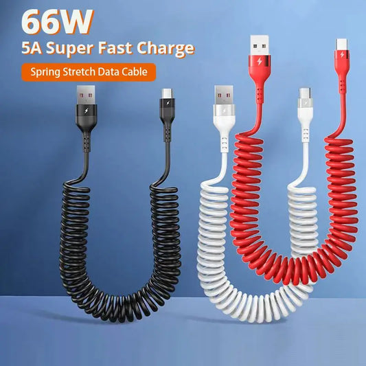 Câble de données télescopique à ressort 66W 5A, charge rapide de Type C - Topdecheztop.fr