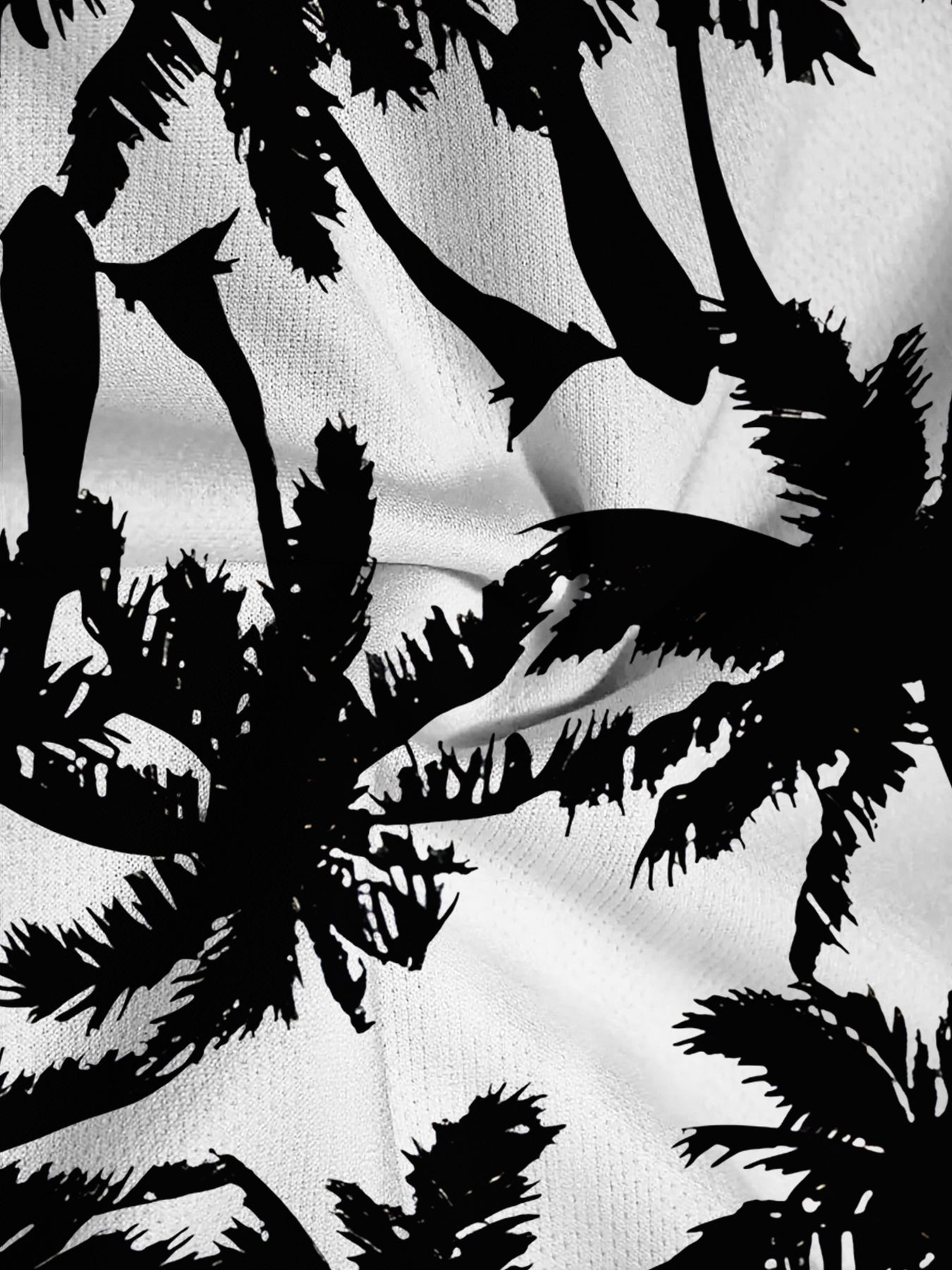 Short Homme Motif Cocotier – Noir sur Fond Blanc, 100% Polyester & Coupe Décontractée | FR S à XXL