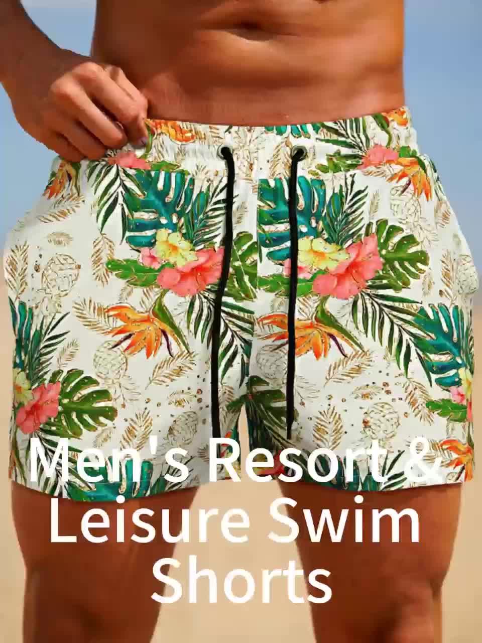 Short de Bain Homme Imprime Floral - Ceinture Elastique, Doublure Maille, 95% Polyester, Style Sport, 5 Coloris, FR XS au FR XXL