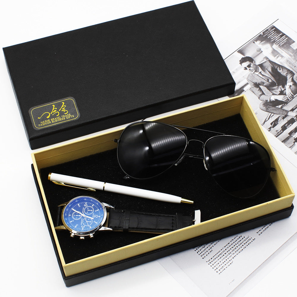 Coffret Cadeau Homme Business – Montre + Lunettes + Stylo, Ultra-Fine 8mm 🕹️⌚🕶️