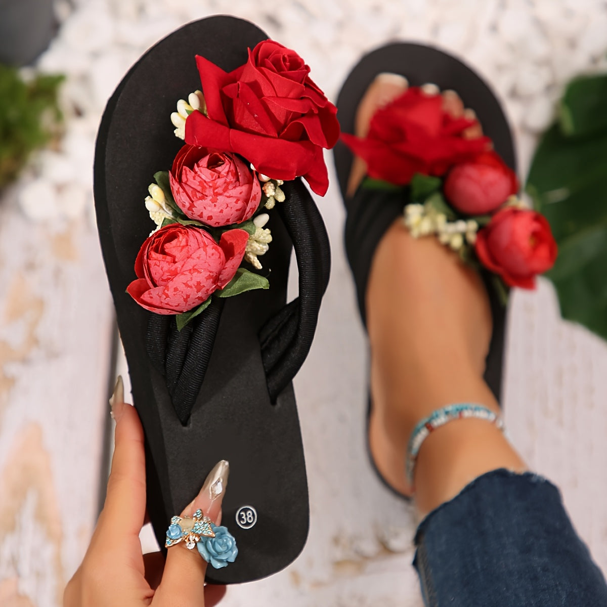 Tongs Femme Semelle Epaisse EVA - Talon Plat, A Enfiler, Style Elegant, Multicolore, EU 38