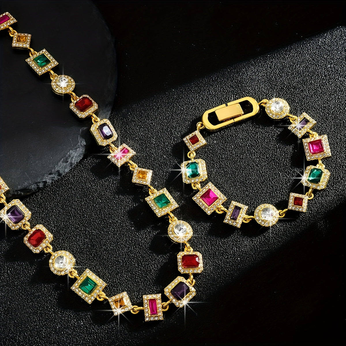 Ensemble élégant de collier et de bracelet carré en cristal - Topdecheztop.fr