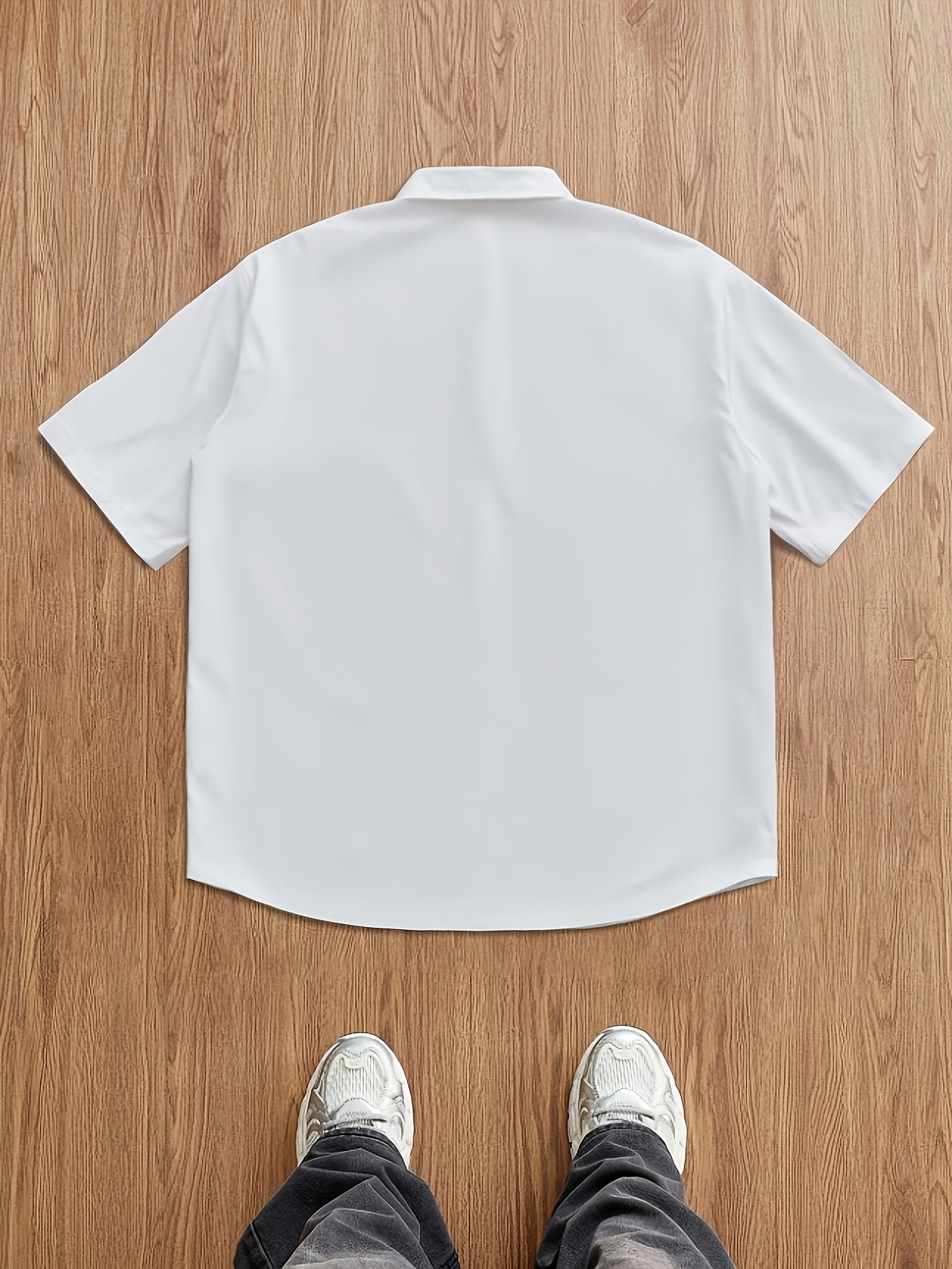 T-Shirt Homme Manches Courtes Col a Revers Imprime Floral - Boutons, 100% Polyester, Style Decontracte, Blanc, FR S au FR XXL
