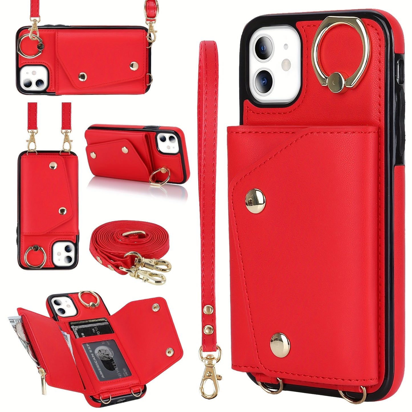 Étui Portefeuille Bandoulière iPhone – Similicuir, Support Intégré, Anti-Choc 📱✨
