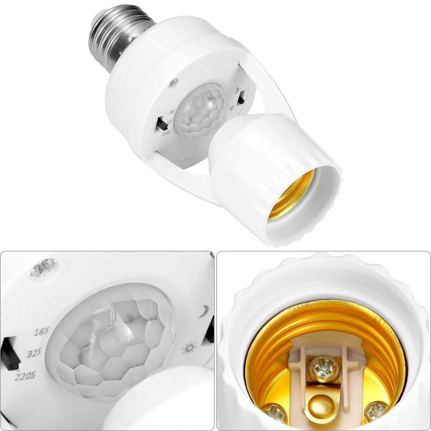 Douille E27 detecteur de mouvement infrarouge - Marche/arret automatique, 110V/220V, blanc