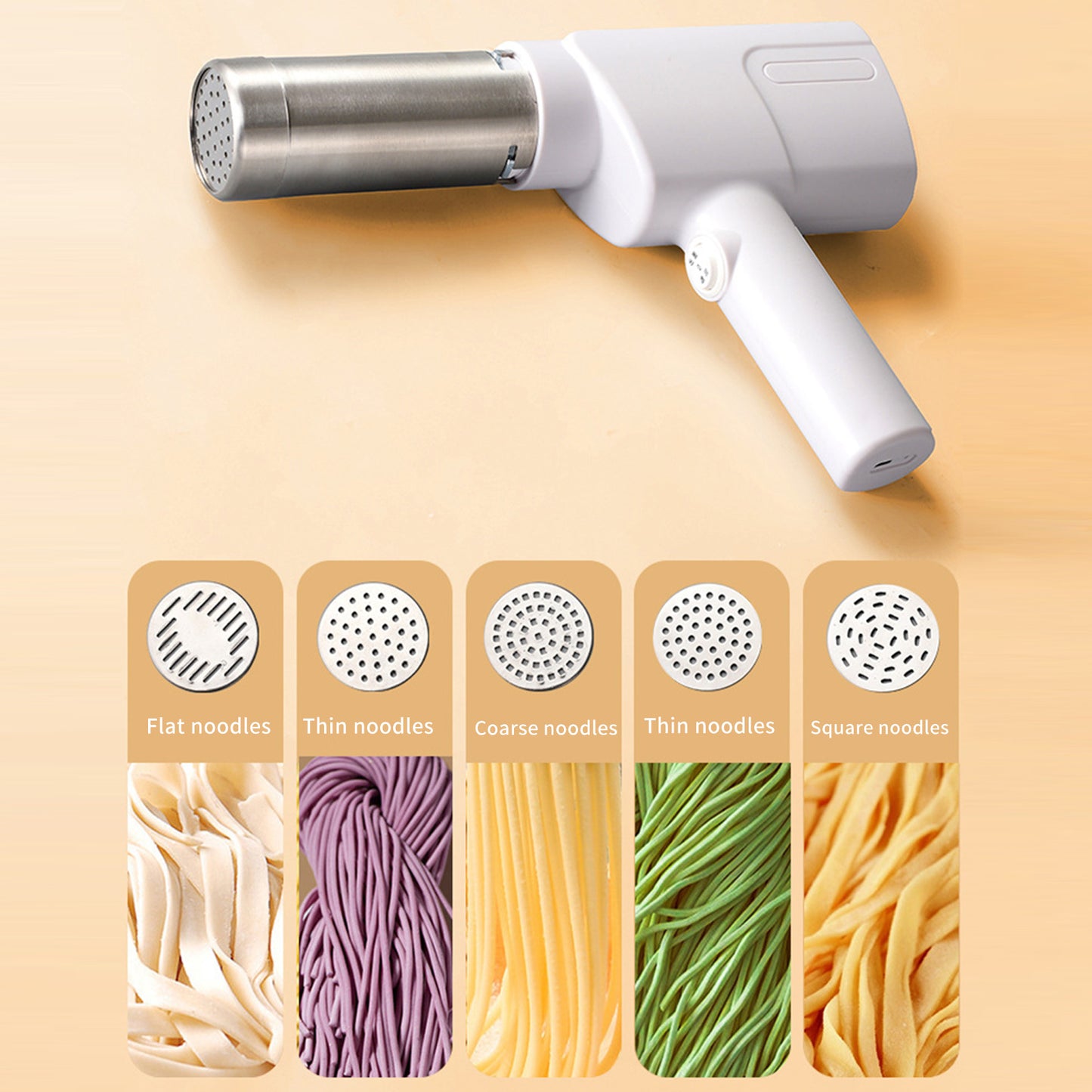 Presse à Nouilles Électrique Sans Fil — Acier Inox 304, Batterie 1500mAh USB, Semi-Automatique