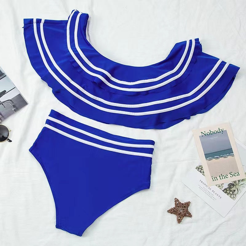 Bikini Bandeau À Volants Femme – Épaules Dénudées, Couleur Unie & Tissu Polyamide | S M L XL | OATONCAOMI