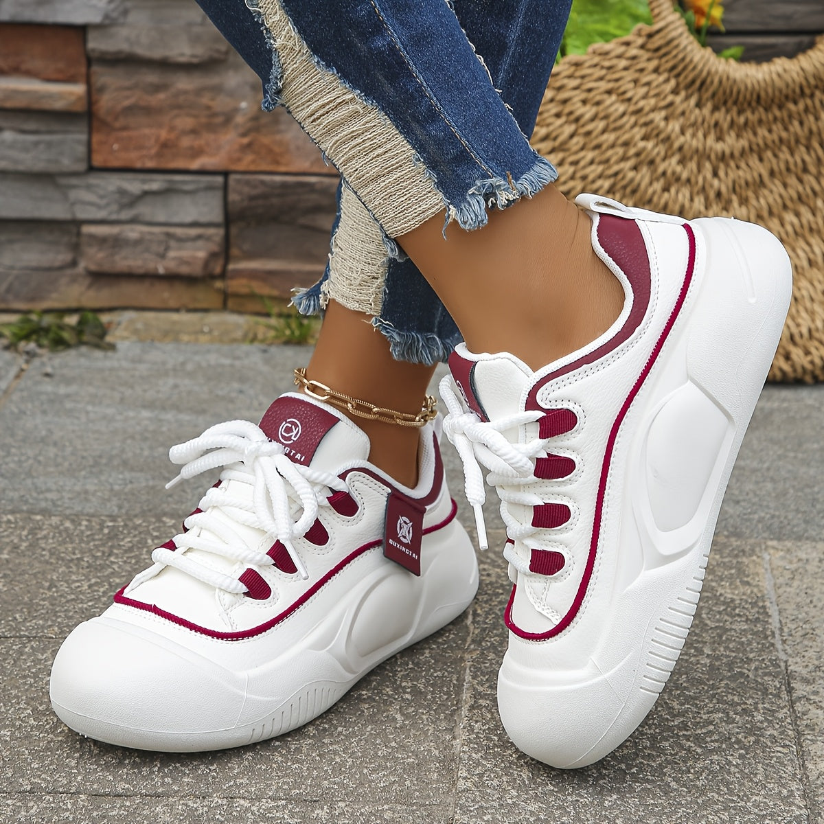 Chaussures Tendance Femme Toutes Saisons — Semelle Épaisse, Lacets, 2 Coloris, EU 35.5-39