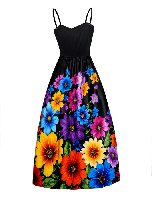 Robe Élégante Bretelles Spaghetti Imprimé Floral – Printemps/Automne, Tissu Élastique