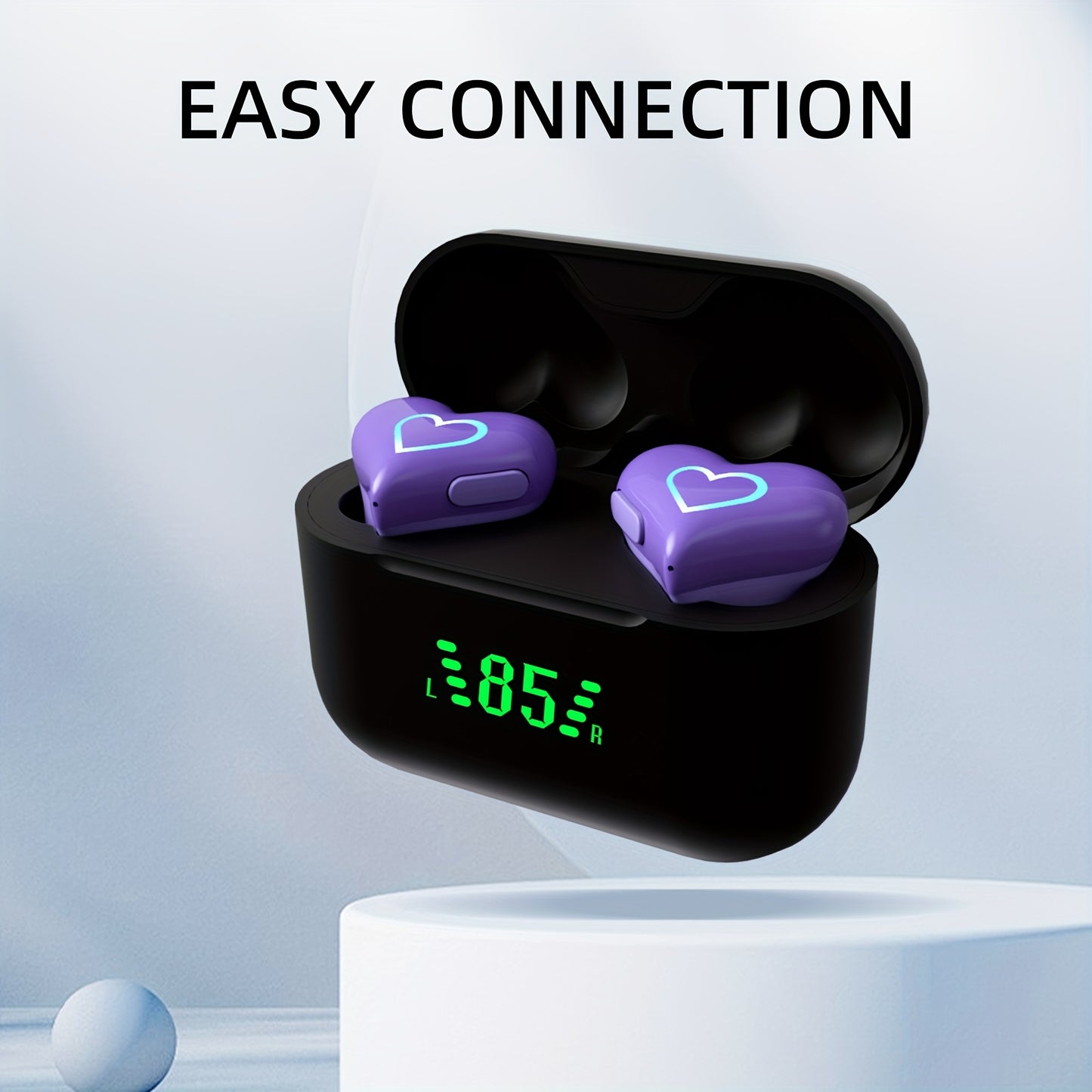 Ecouteurs Sans Fil TWS Coeur - LED, Bluetooth, Reduction de Bruit, Sport & Gaming
