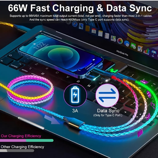 Cable Charge 3-en-1 USB-C vers Lightning 120cm - Transmission Donnees, 5-10W, Plastique Resistant