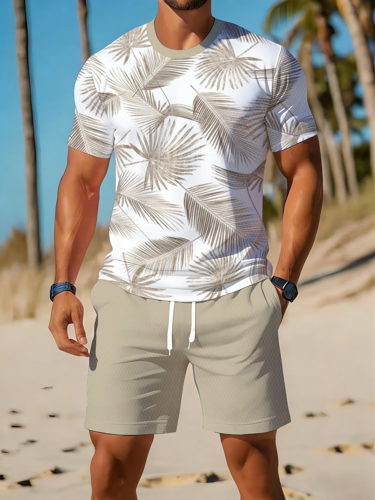Ensemble Sport Decontracte Homme - T-Shirt et Short Imprimes Ete S-XXL