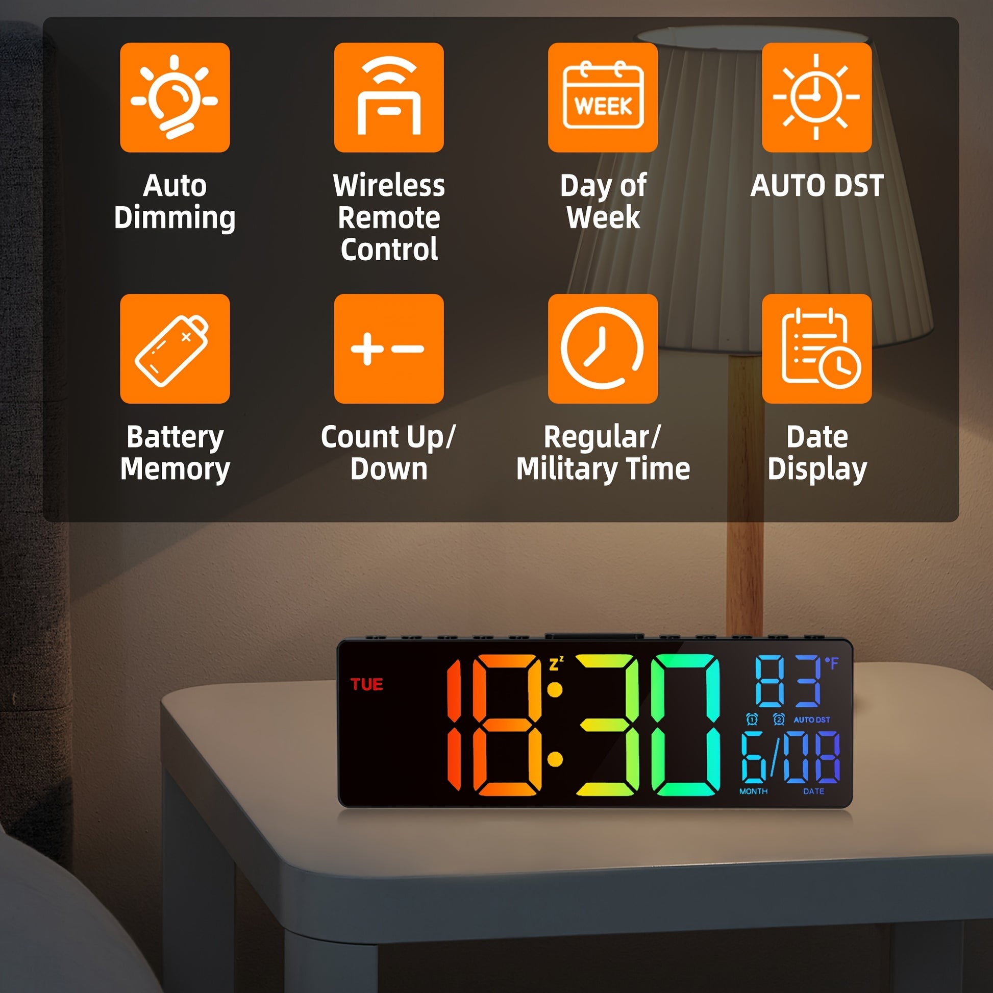 Grande horloge murale numérique avec télécommande, grand écran LED - Topdecheztop.fr