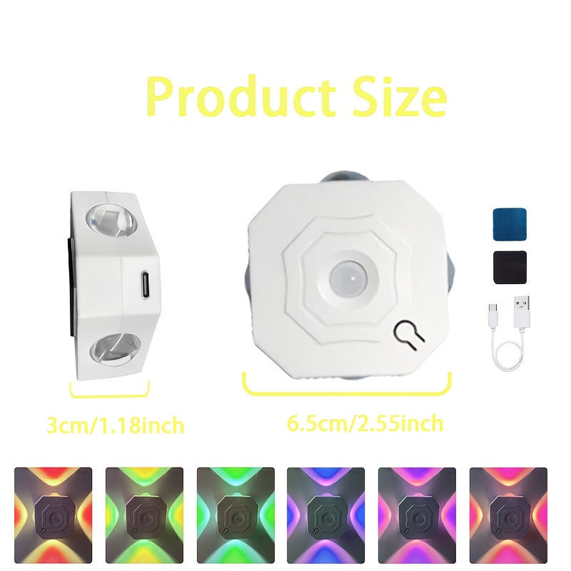 Lampe LED RGB Tricolore Detecteur de Mouvement - Rechargeable 400mAh, Capteur Infrarouge, Applique Murale