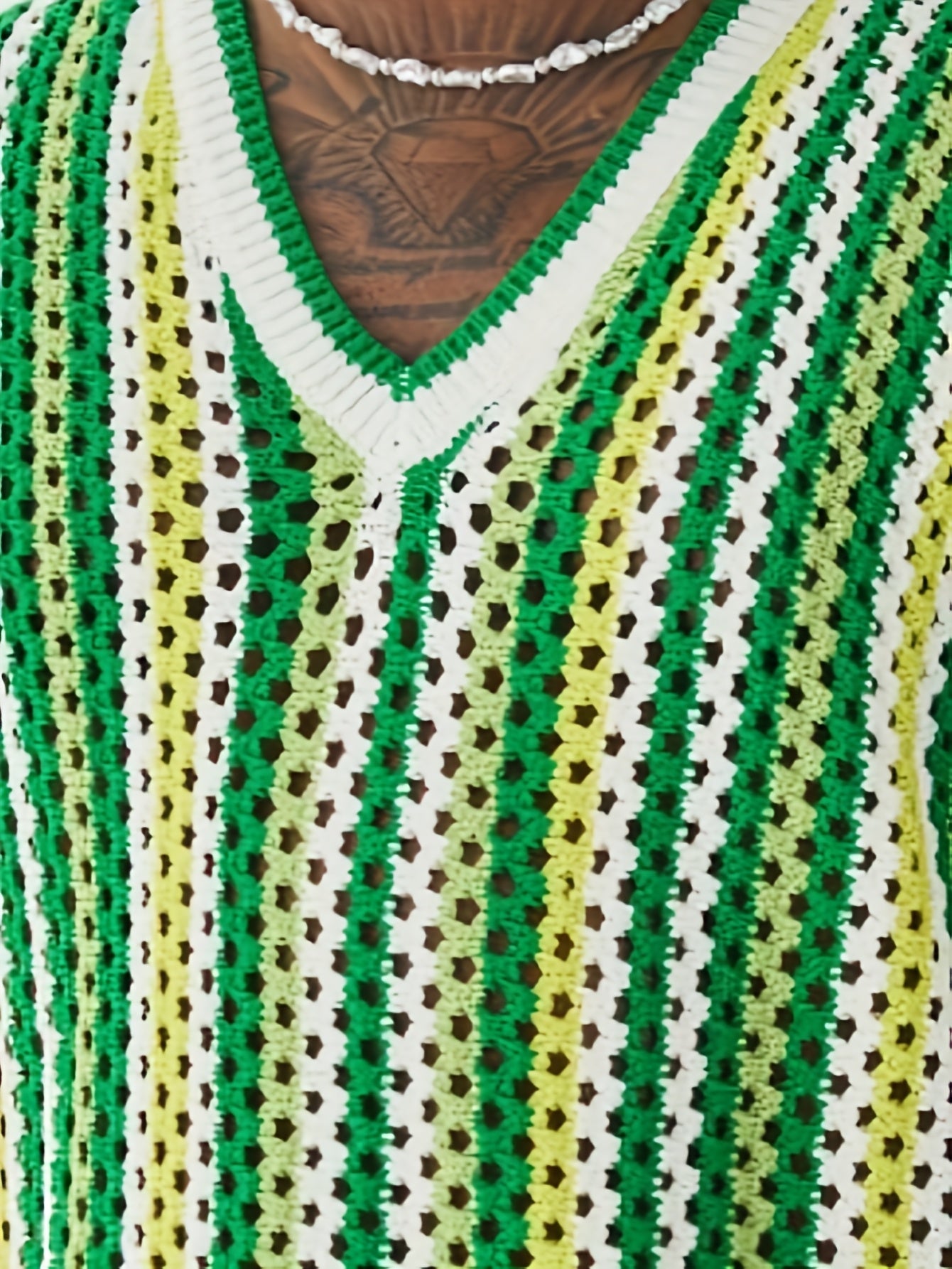 Gilet Ajoure Crochet Col V Sans Manches - Style Vacances Rayures FR S a XXL