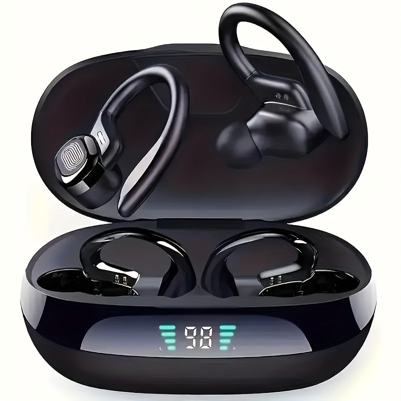 Ecouteurs sans fil LAN XUN crochets oreille - Batterie 300mAh, USB-C, boitier charge, micro condensateur, rouge ou noir