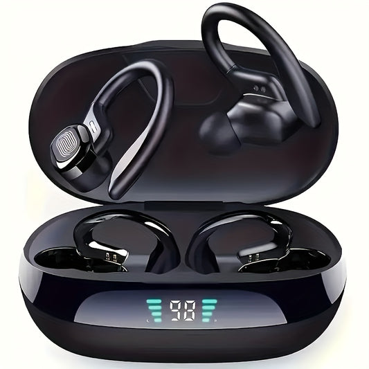 Ecouteurs sans fil LAN XUN crochets oreille - Batterie 300mAh, USB-C, boitier charge, micro condensateur, rouge ou noir