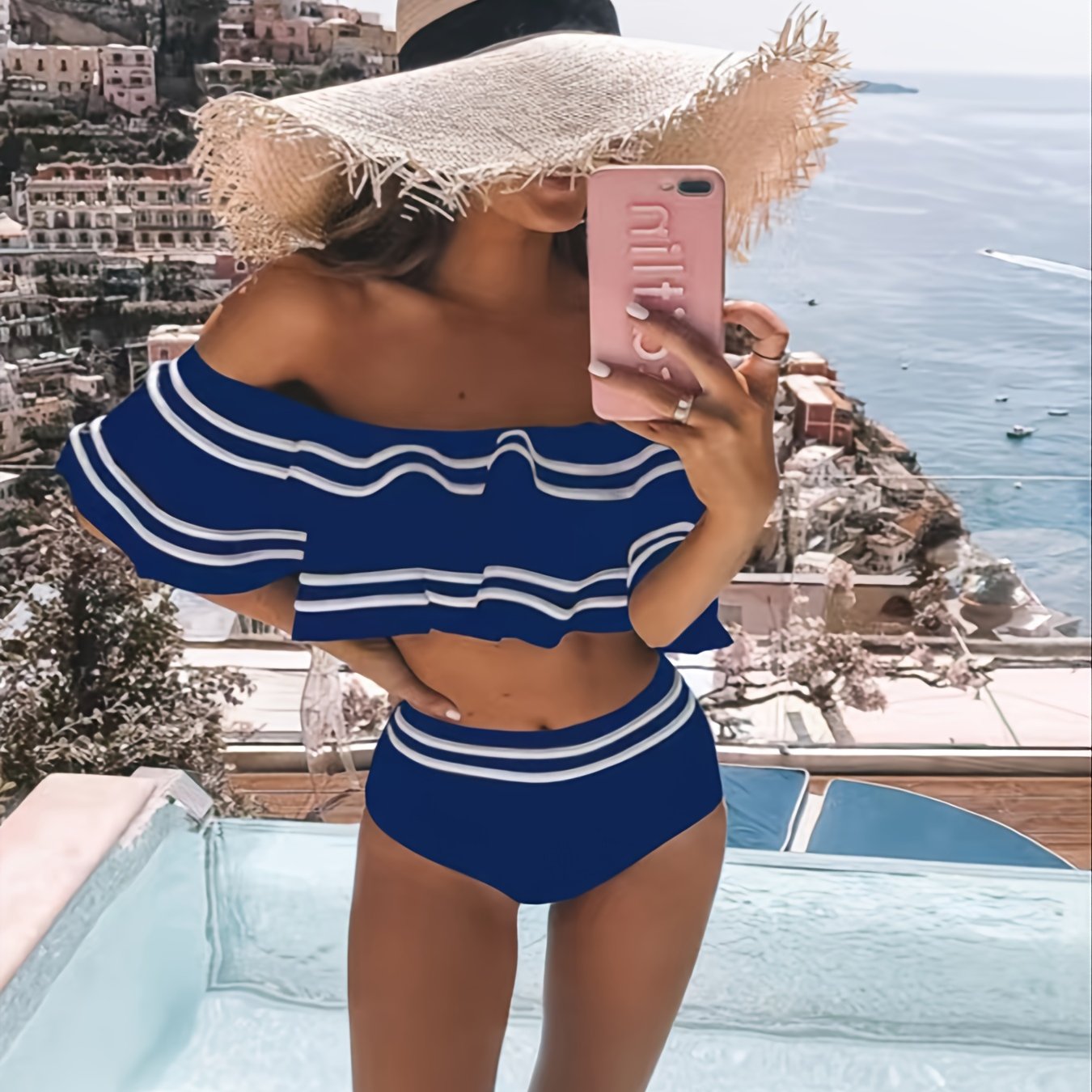 Bikini Bandeau À Volants Femme – Épaules Dénudées, Couleur Unie & Tissu Polyamide | S M L XL | OATONCAOMI