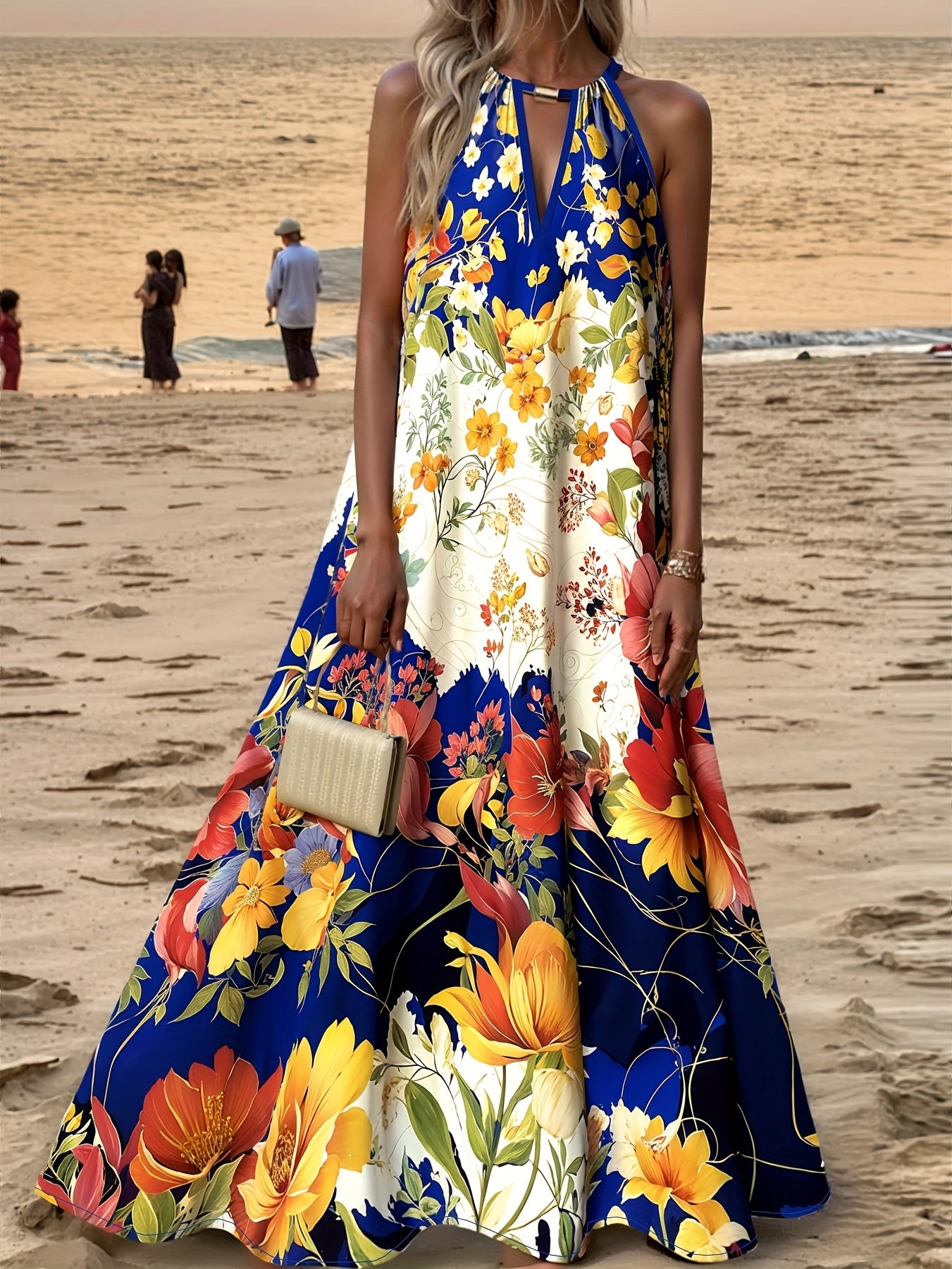 Robe Longue Sans Manches Imprimé Floral – Col Rond, Style Décontracté Chic Printemps-Été | S au XL