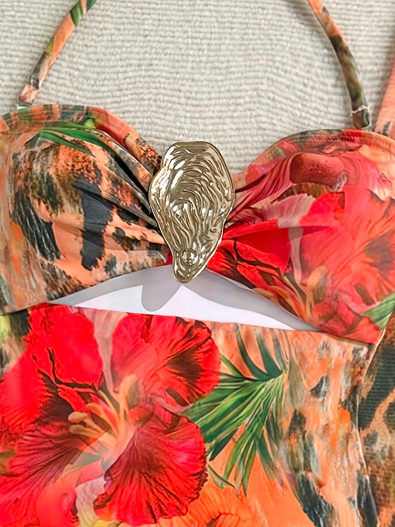 Maillot de Bain Une Piece Femme Imprime Floral - Details Creux, Tissu Stretch
