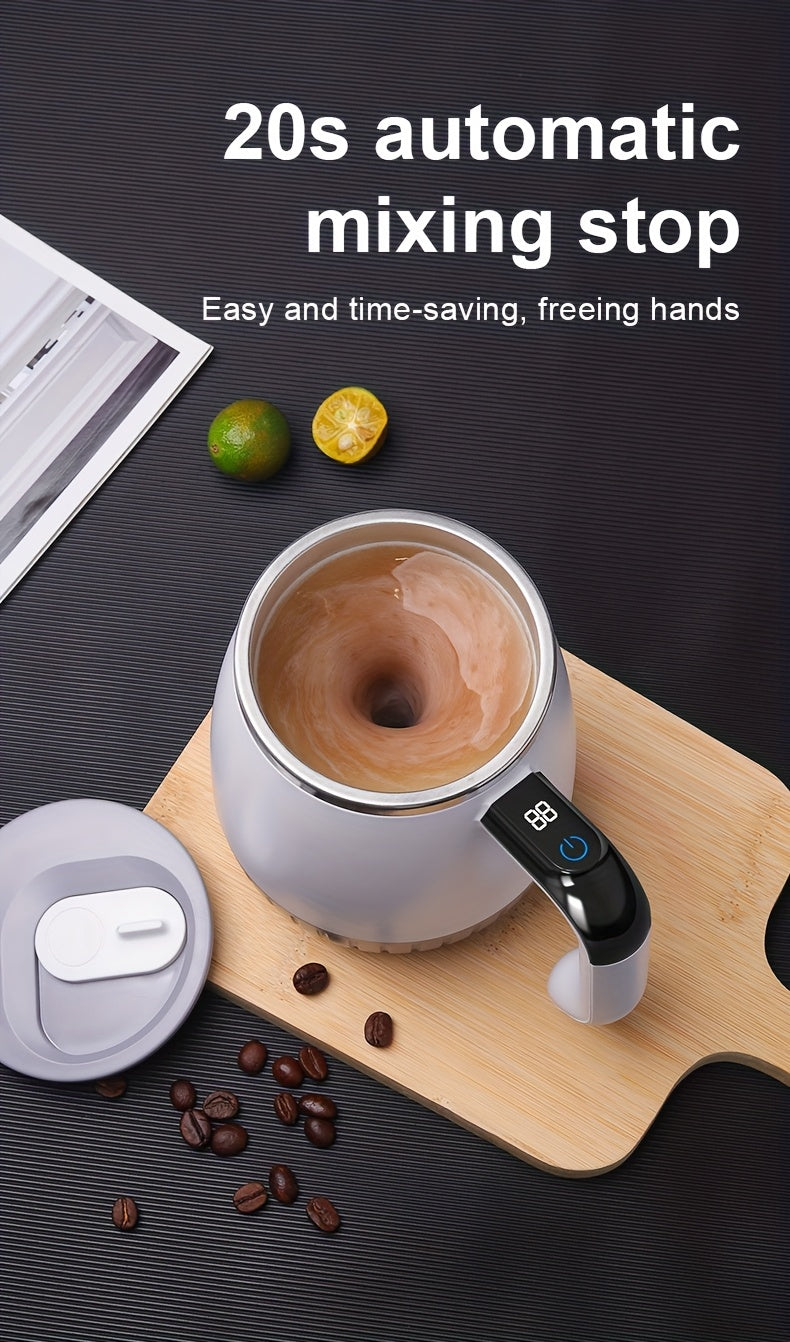 Tasse melangeuse automatique acier inox 316 - Mesure temperature, couvercle, USB, cafe proteines milkshakes, blanc
