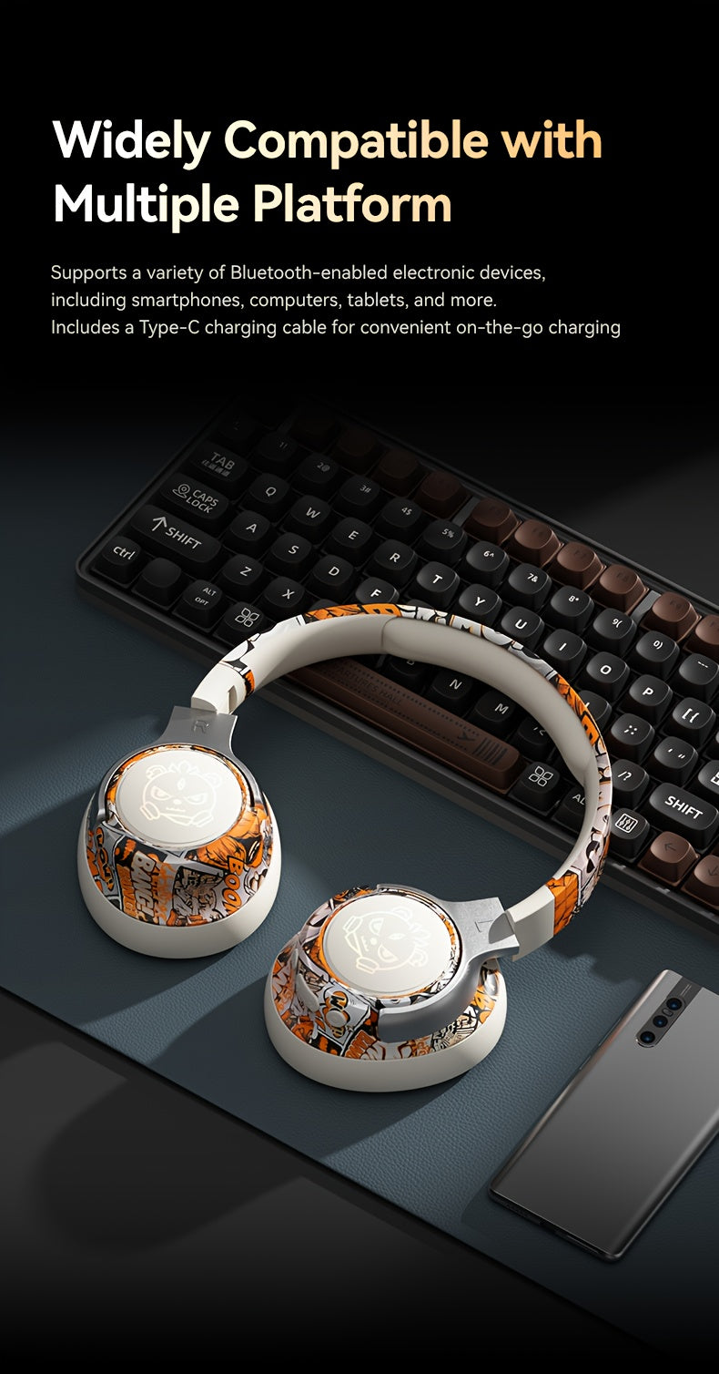 Casque Audio Circum-Aural Style Graffiti – Micro Intégré, Batterie 350mAh & USB-C | 3 Coloris | YUE CUI