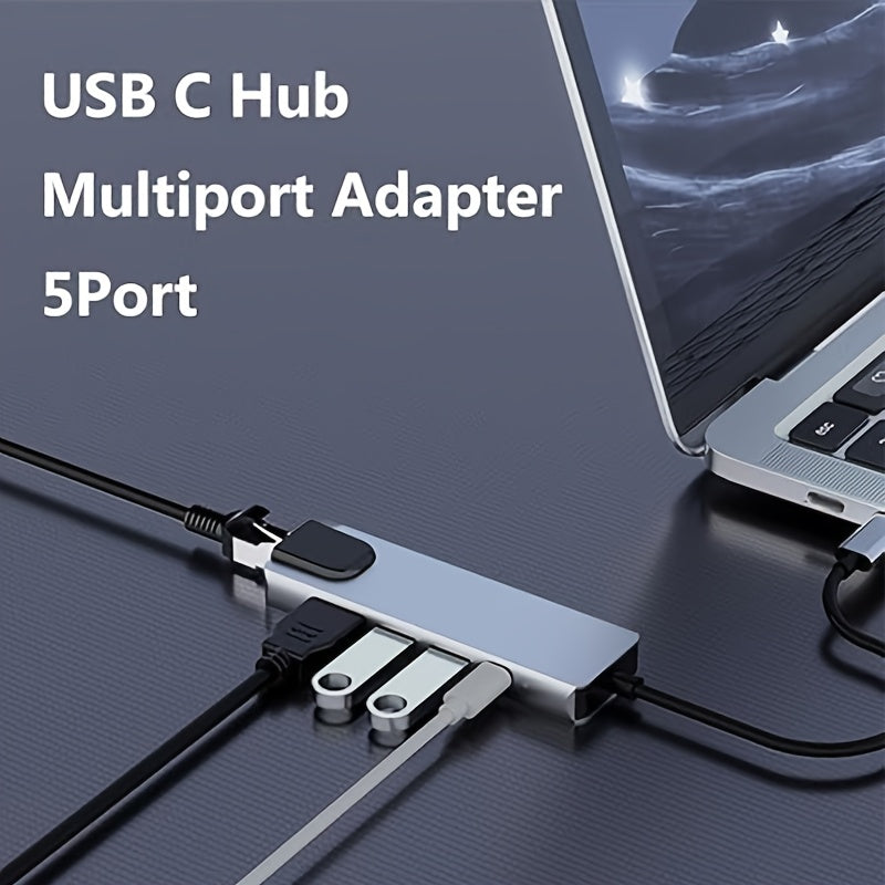 Hub USB-C 5 en 1 - HDMI 4K Ethernet 4 Ports USB Type-C