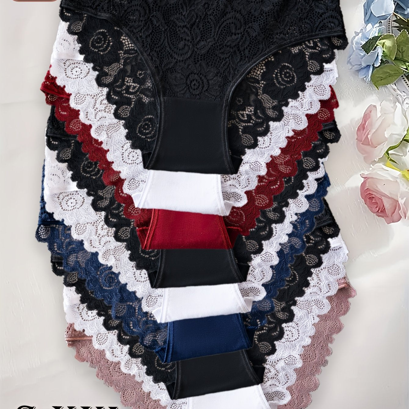 Lot de 9 culottes femme en coton avec dentelle - Couleur unie, style élégant, confort quotidien